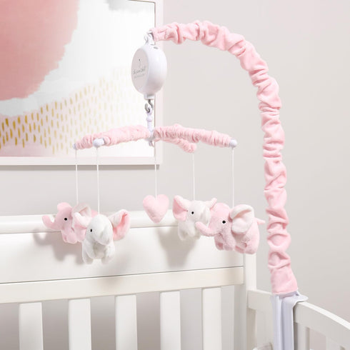 12 The Peanutshell Crib Mobile for Girls - Soft Pink Musical Baby Crib Mobile with Lullabies, Cute Elephant Baby Pink