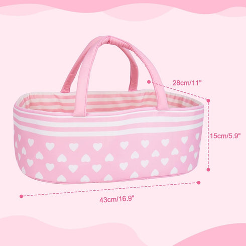 7 Set 17-22 Inch Aori Pcs Reborn Baby Dolls Clothes with Pink Bassinet for Baby Doll, Carrier Bed and Baby Doll Clothes