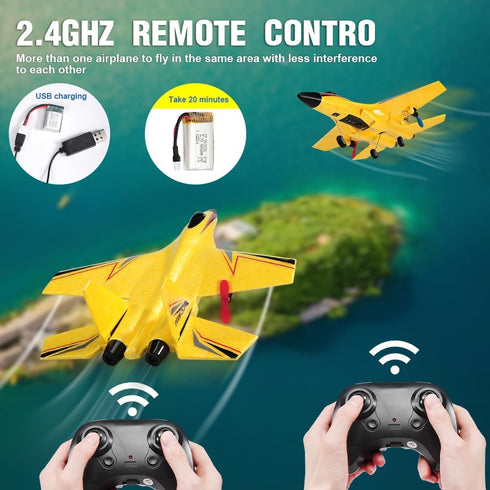 SU-27 Airplane,2.4GHz 2 2 RC Channel Remote Control Plane with Gyro Night Lights and Batteries, Easy to Fly for Adults