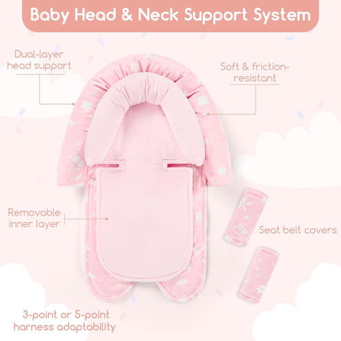 2 1 Infant Car Seat Insert & Strap Cover for Baby Girls, in Carseat Head Support Newborn, Ultra Soft Car Seat Cushion