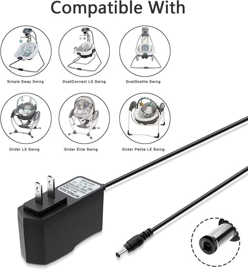 boda Baby Swing Power Cord 5V AC Adapter Compatible for Graco Swings: Simple Sway, Glider LX, Glider Premier, Glider Petite LX, Sweetpeace, DuetSoothe, DuetConnect LX, Sweet Snuggle, Comfy Cove DLX