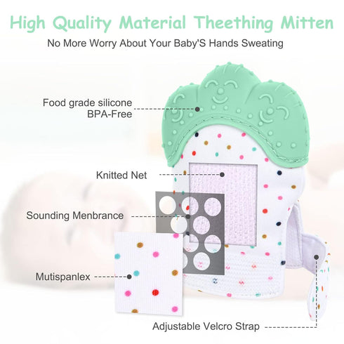 2Pack Silicone Teething Mitt for Infants, Soothing Pain Relief, Safe Teething Toys for 0-12 Months, Prevent Scratches