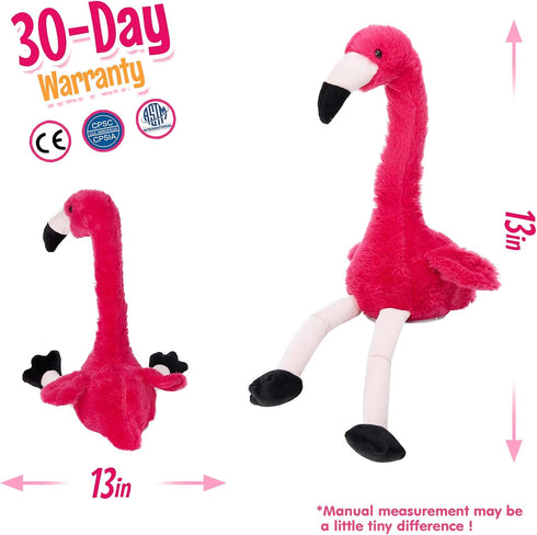 13’’ Talking Flamingo Toy, Interactive Plush Toy that Repeats What You Say, Birthday Gift for Boys and Girls, Red