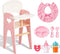 Giant bean Wooden Baby Doll High Chair with Feeding Set, Pretend Play