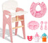 Giant bean Wooden Baby Doll High Chair with Feeding Set, Pretend Play