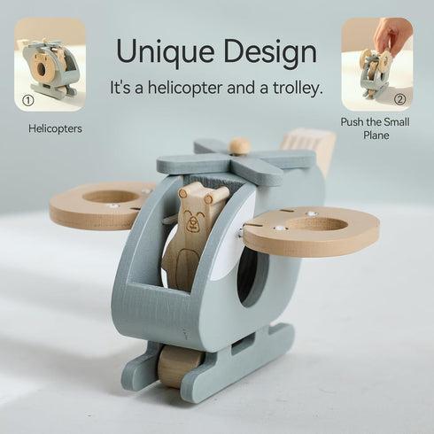 Set Set ibwaae Wooden Airplane Toys for Toddlers, Air Transport Vehicles Play Baby Push Car Toys for Babies Montessori