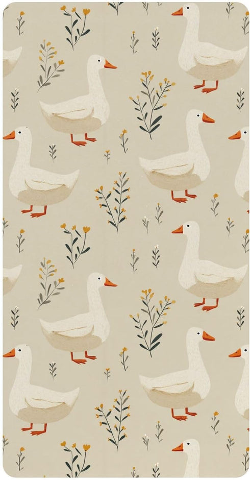 miaozhen Cotton Baby Crib Sheets Comfy Breathable Cute Cartoon Garden Gooses Beige Unisex