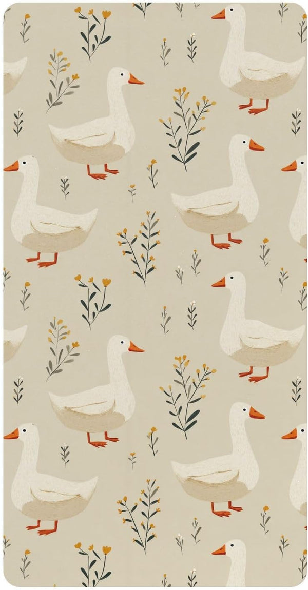 miaozhen Cotton Baby Crib Sheets Comfy Breathable Cute Cartoon Garden Gooses Beige Unisex