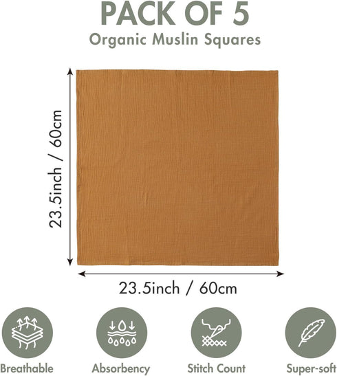 Muslin Swaddle Blankets, Neutral Burp Cloths Receiving Blanket Swaddling for Newborn Boys and Girls, 5 Pack Breathable and Skin-Friendly Swaddle Wrap for Infant Baby (Bright Colors) by LYRICHOM BABY