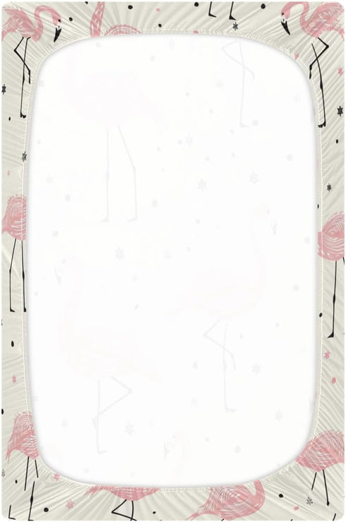 SUABO Summer Pink Flamingo Crib Sheets Stretchy Portable Sheets for Baby Toddler Breathable Soft Crib Mattress Sheet