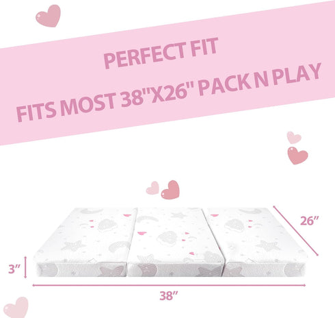 Pack 38"x26" Pack Pack Trifold and Play Mattress, High Density Foam N Play Mattresses for Baby Toddler, Foldable