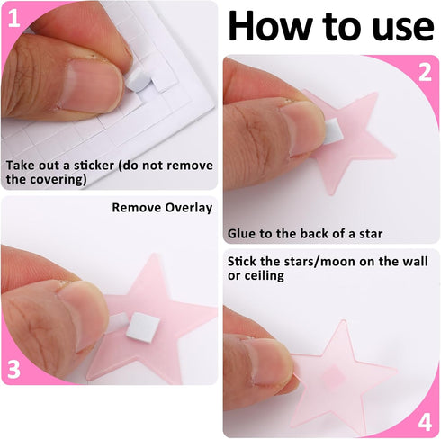 Tweruna 100 1 3D Stars & Moon Glow in The Dark Stars for Ceiling, Pink Glowing Wall Stickers with Adhesive Pads