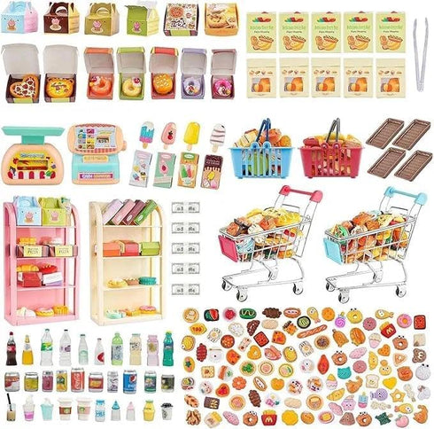 196Pcs Dollhouse Miniature Store Grocery Accessories Mini Shopping Cart Basket 4 Three-Layer
