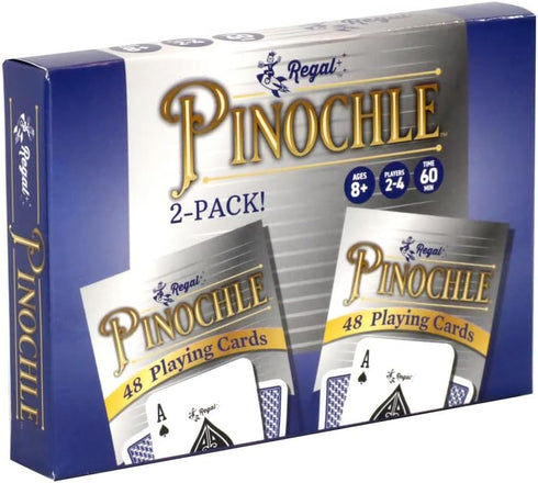 2 Pack Set 2 2-4 Regal Games Pinochle Playing Cards - Adult Card Game with Score Sheets & Deck of Pinochle Cards