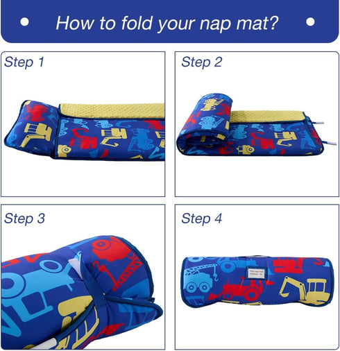 beeweed Toddler Nap Mat, Rollup Kid Sleeping Mat with Removable Pillow & Minky Blanket for Daycare