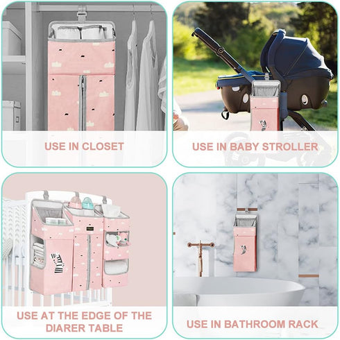 Hanging Diaper Caddy Organizer for Baby Crib - 3-in-1 Diaper Stacker for Nursery Organization