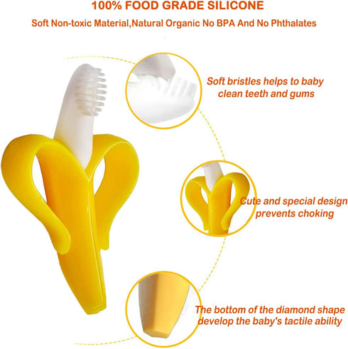 Banana Teether, Soothing Pain Relief Soft Silicone Train Baby Toothbrush, Teething Toys for Babies, Toddlers, Infants