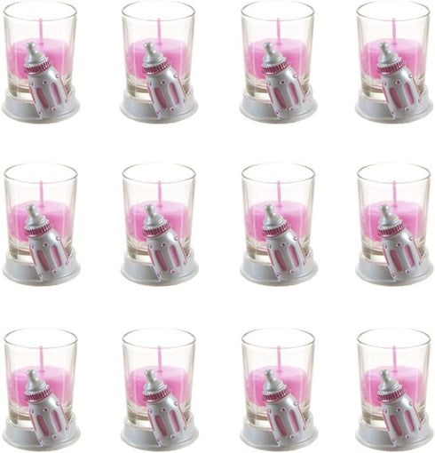 Set 12 Set Lunaura Baby Keepsake - of Girl Baby Bottle Glass Votive Candle Favors - Pink