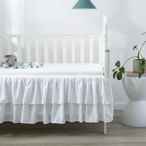 14" JSD White Ruffled Crib Bed Skirt Double Layer Nursery Toddler Dust Ruffle Bedding Skirt Deep Drop