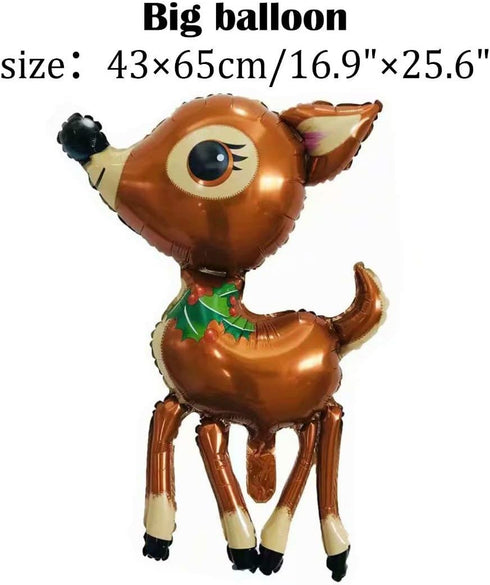Giant 7pcs Christmas Decor Balloons Set, Mylar Foil Santa Claus, Elk, Snowman, Reindeer, Candy Cane, Tree