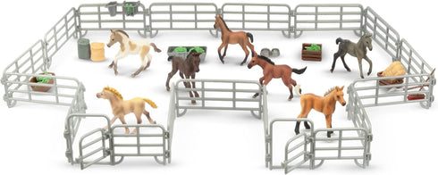 TOYMANY 20PCS Corral Fencing Panel Accessories Playset with 2 Gates for Barn Paddock Horse Stable