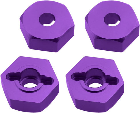 Hobbypark 12mm Aluminum Wheel Hex Drive Hub Adapters (4P) & M4 Locknuts (4P) for RC Car Accessories (Purple)