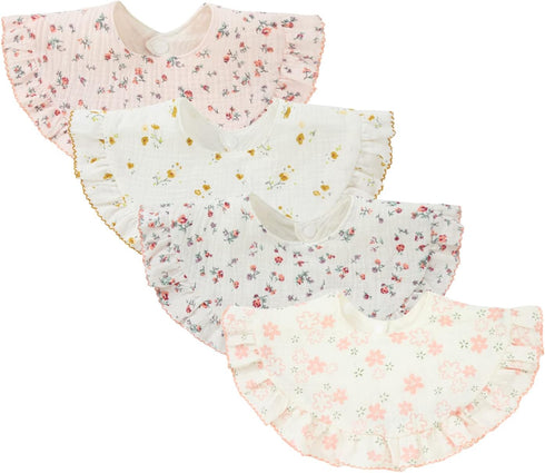 4 pcs Unisex Baby Muslin Bandana Drool Bibs, 360 Degree Rotatable Cotton for Feeding & Teething