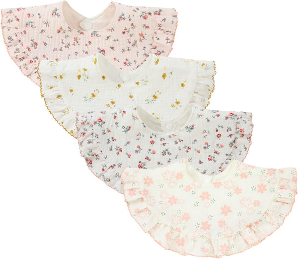 4 pcs Unisex Baby Muslin Bandana Drool Bibs, 360 Degree Rotatable Cotton for Feeding & Teething