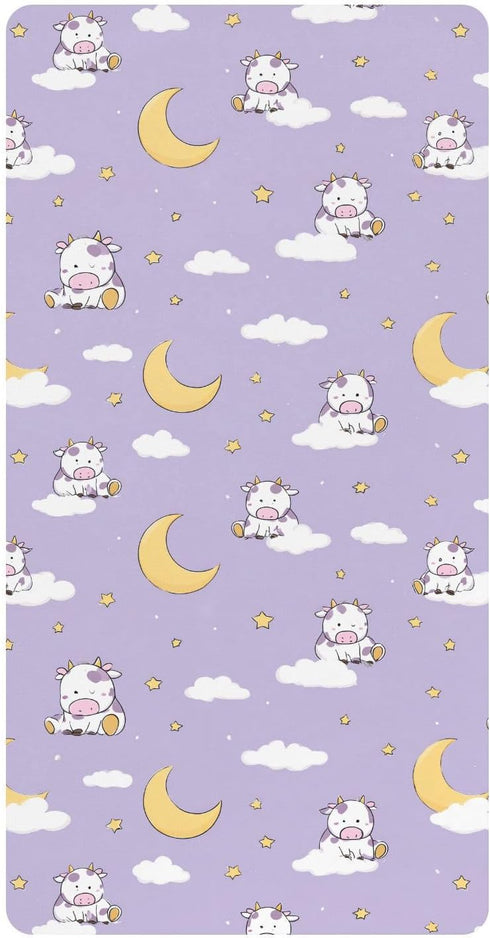miaozhen Cotton Baby Crib Sheets Soft Stretchy Naughty Animal Cow Pastel Purple Toddler