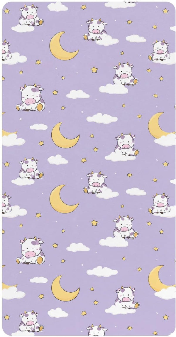 miaozhen Cotton Baby Crib Sheets Soft Stretchy Naughty Animal Cow Pastel Purple Toddler