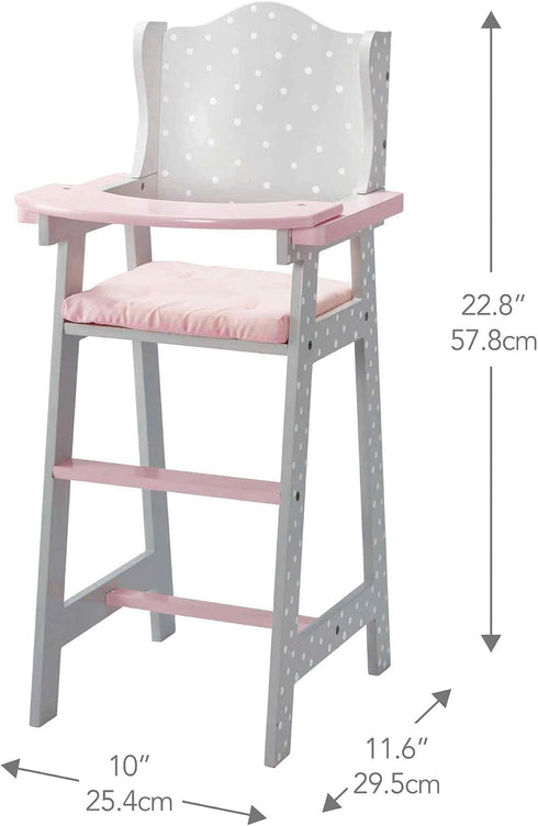 Doll High Chair for Baby Dolls - Olivia's Little World Wooden Play Furniture for 16" to 18" Dolls