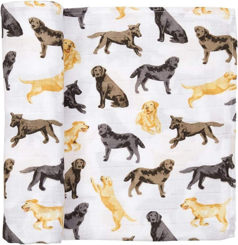 Mud Pie Labrador Retriever Print Muslin Baby Swaddle Blanket, 1 Piece