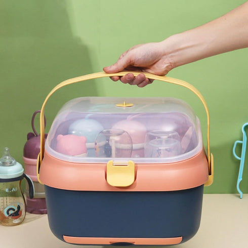 UPKOCH Large Bottle Drying Rack with Lid Cover, Feeding Drying Case and Pacifier Storage Organizer, Dustproof