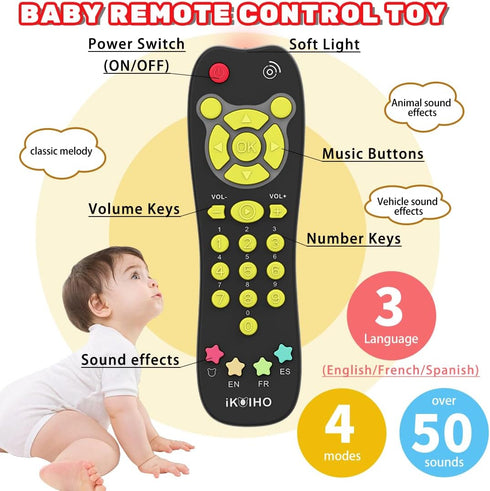 iKOIHO Set, 6+ 1 Baby Phone TV Remote Toy Bilingual Play Phones Toy Remote for Baby with Music Light for Months, Early