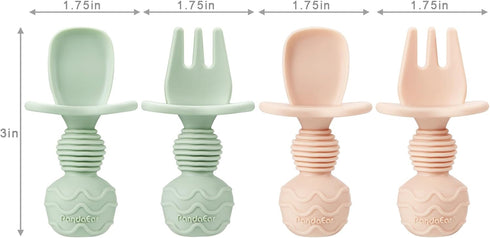 PandaEar 2 Pack Silicone Suction Plates for Toddlers with 4 Spoons, Unbreakable Baby Plates and Utensils Set, Green
