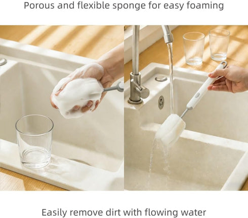 Leixterich Bottle Brush Long Handle Cup Cleaner Brush Sponge Bottle Scrubber Detachable Handle Portable Sponge Cleaning