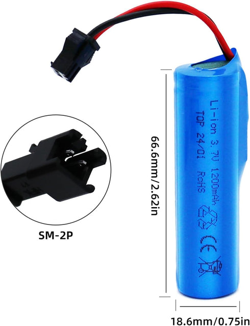3.7V Li-ion Battery 1200mAh - 2 Pack Rechargeable Batteries with USB Charger for Remote Control Cars