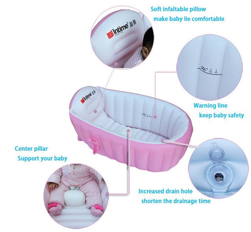SuperLi Inflatable Baby Bathtub, Kid Infant Toddler Infant Newborn Inflatable Foldable Shower Pool (Pink)