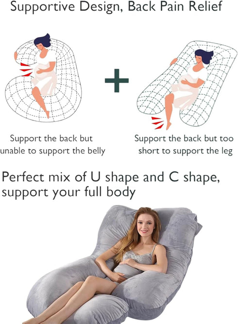 BATTOP Pregnancy Pillow for Sleeping,Full Body Maternity Pillow with Removable Washable Cover,Support