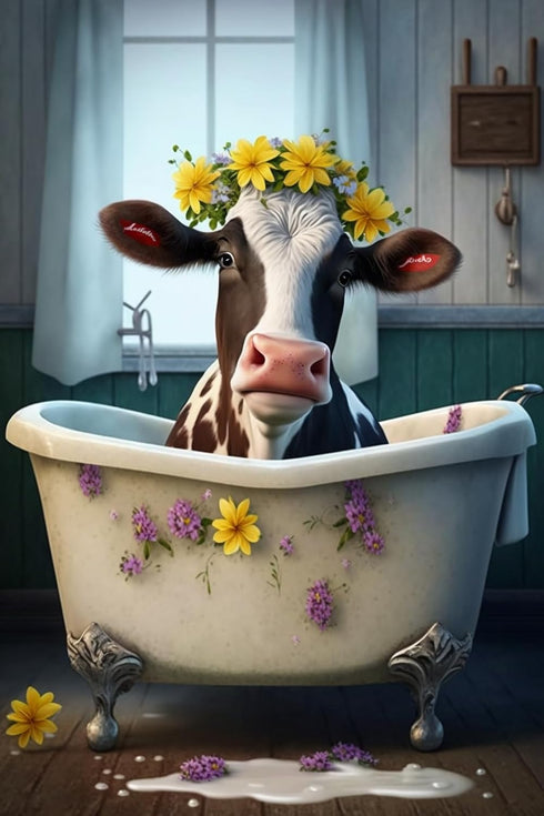 Bathroom 500 Pieces Puzzle for Adults - Bathtub Flower Cow Wooden Jigsaw Puzzles Challenging Educational Fun Toys for Family Creative Gift