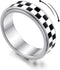 Checkered Fidget Spinner Ring for Adults, 18K Gold Plated Stainless Steel Rotating