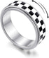 Checkered Fidget Spinner Ring for Adults, 18K Gold Plated Stainless Steel Rotating