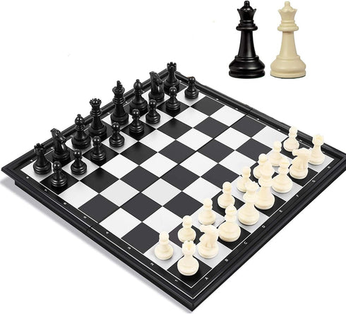 Travel Chess Set, 10 inch Magnetic Chess Board with 2 Extra Queen