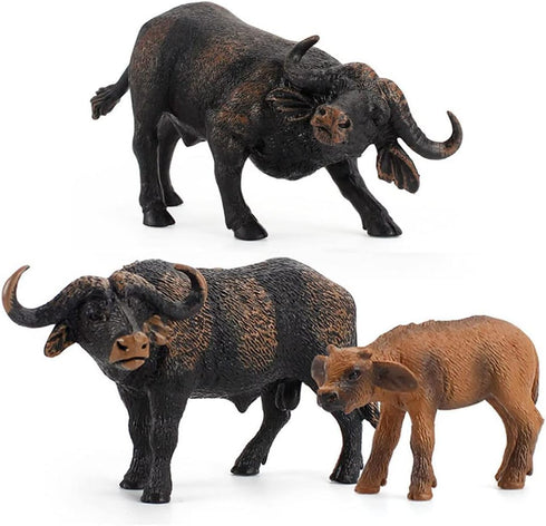 3 Pcs African Safari Bull Action Figure Toy, Realistic Buffalo Figurines Collection Playset