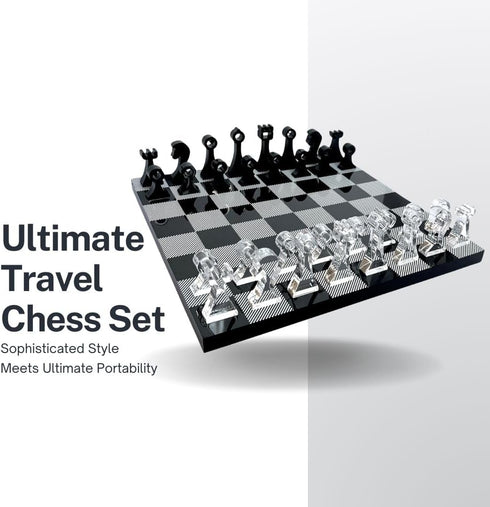 Luxury Travel Chess Set, 10" Portable Chess Game Set with Storage for Adults and Kids, Unique Lucite Board