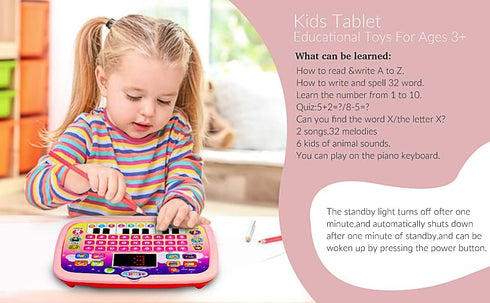 Kid Tablet Toddler Learning Pad, Interactive Educational Toy with Screen for Boys & Girls 3+ (Pink)
