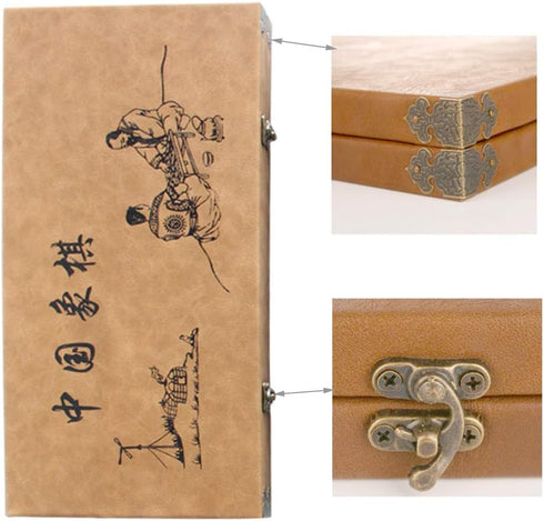 15 Inch Chinese Chess Set with PU Leather Foldable Board, Portable Xiangqi Game for 2 Players