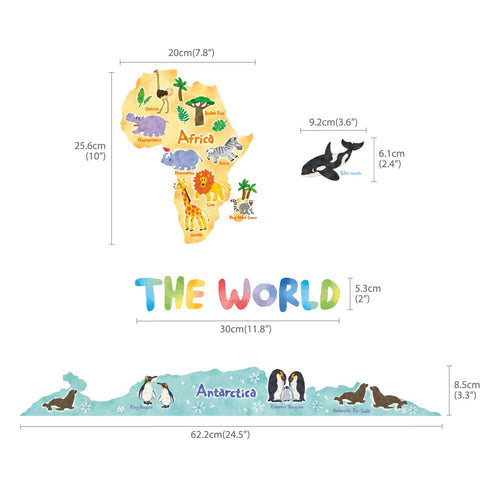DECOWALL SG2-1615S Animal World Map Kids Wall Decals, Peel and Stick Removable Stickers for Nursery and Bedroom