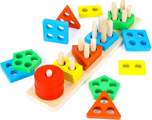 3 Otters 20PCS Wooden Sensory Toys - Montessori Stacking Sorting Toys, Toddler Learning Activities & Puzzles