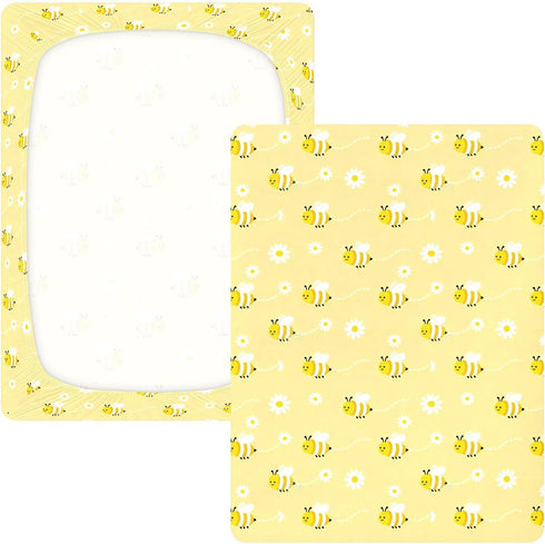 miaozhen 1 Pack 52x28 Cotton Baby Crib Sheets for Boys Girls Comfy Breathable Bumble Bees Yellow Cute Toddler